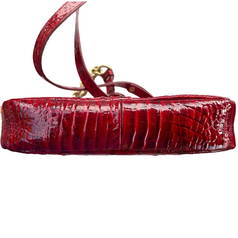 Vtg BRAHMIN Red Croc Embossed Leather Crossbody Bag Magnetic Satchel Gold Charm
